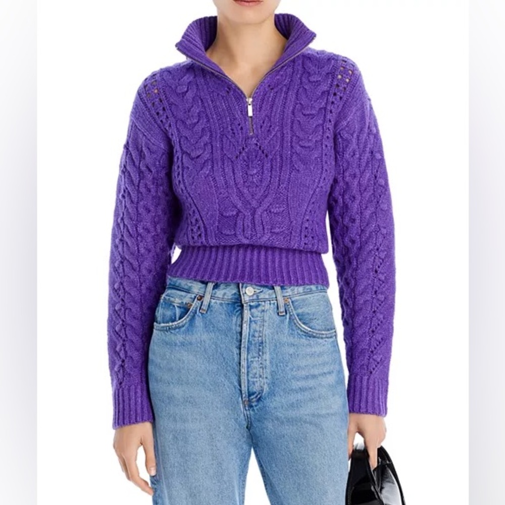 NWT AQUA Purple Cable Knit Half Zip Sweater Women’s Small